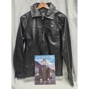NEW A Collezioni Italia Men's Large Black Vegan Leather Motorcycle Jacket